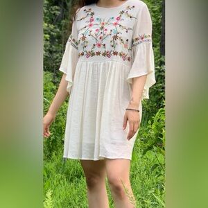 Umgee Cream Boho Embroidered Floral Mini Dress